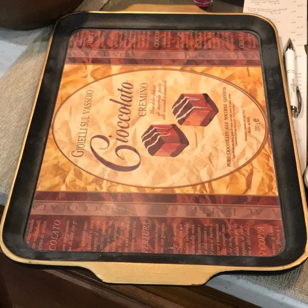Italian Wood Chocolate Serving Tray Wood/Metalic